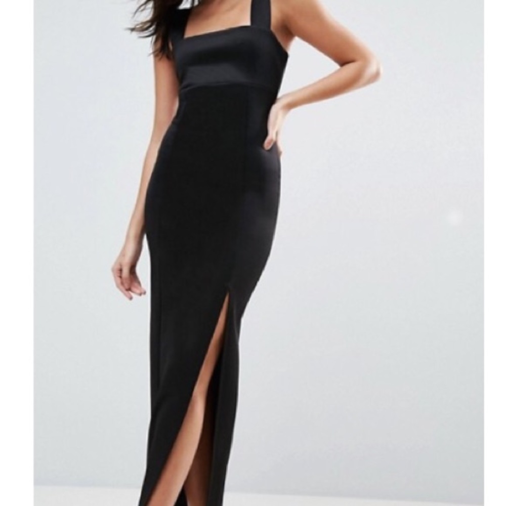 Long black dress with thigh high split